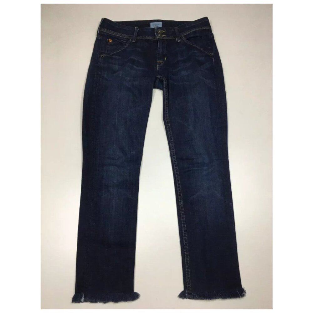 HUDSON Dark Wash COLLIN FLAP Fray Raw Hem 5 Pocket Logo Hardware Skinny Jeans